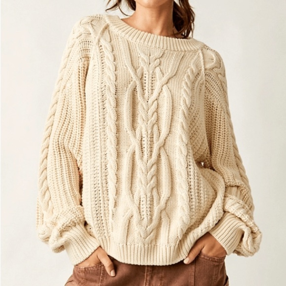 FREE PEOPLE Frankie Cream Knit Sweater L